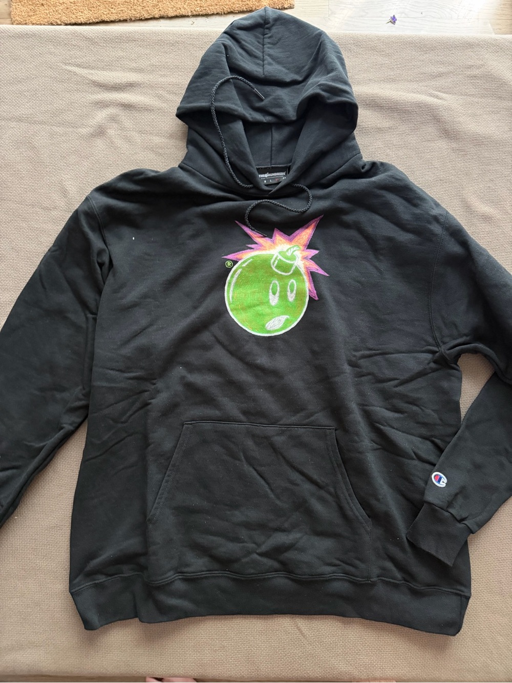 The Hundreds Atom Bomb Black Hoodie with Green & Pink Bomb Logo